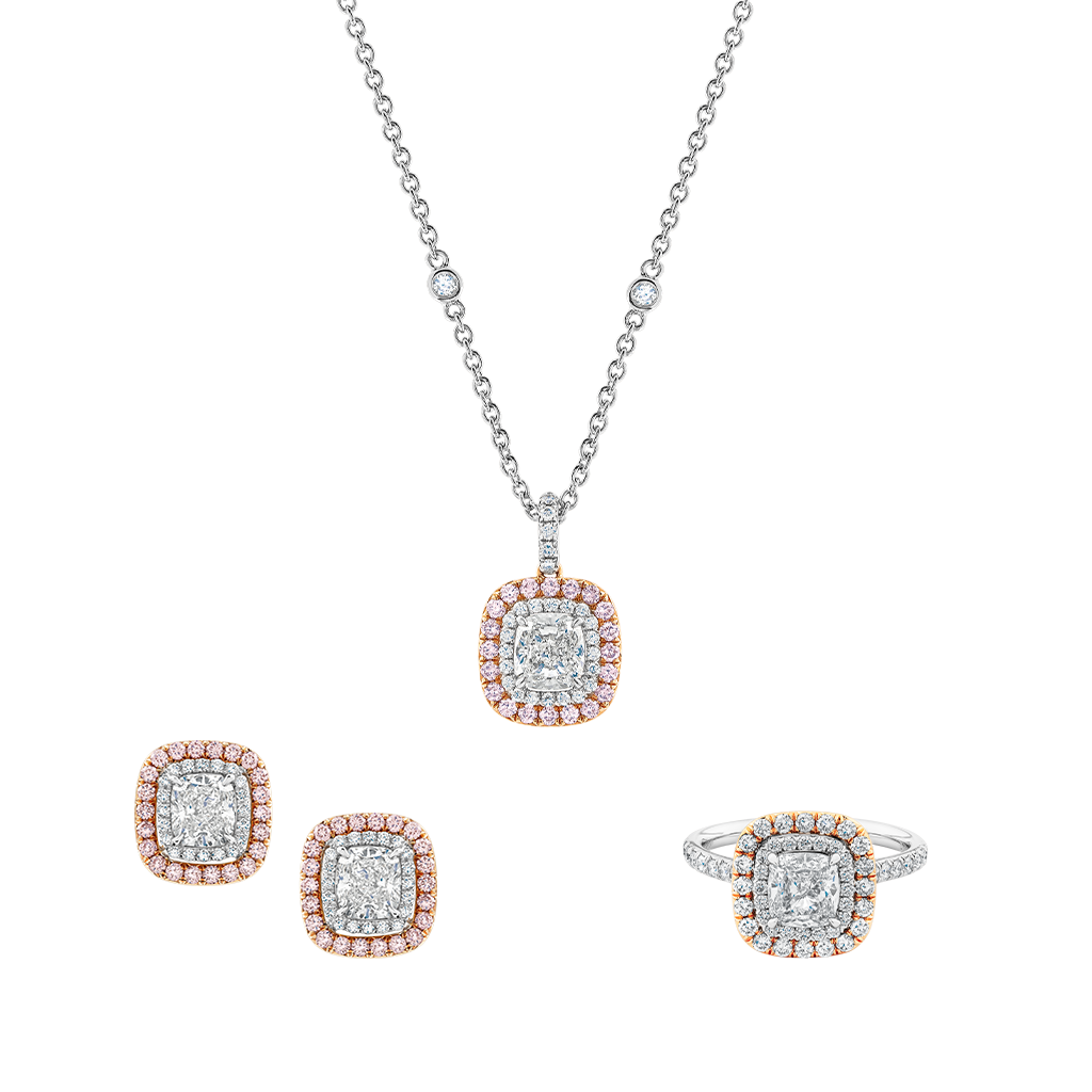Set de Aretes, Collar y Anillo con diamantes