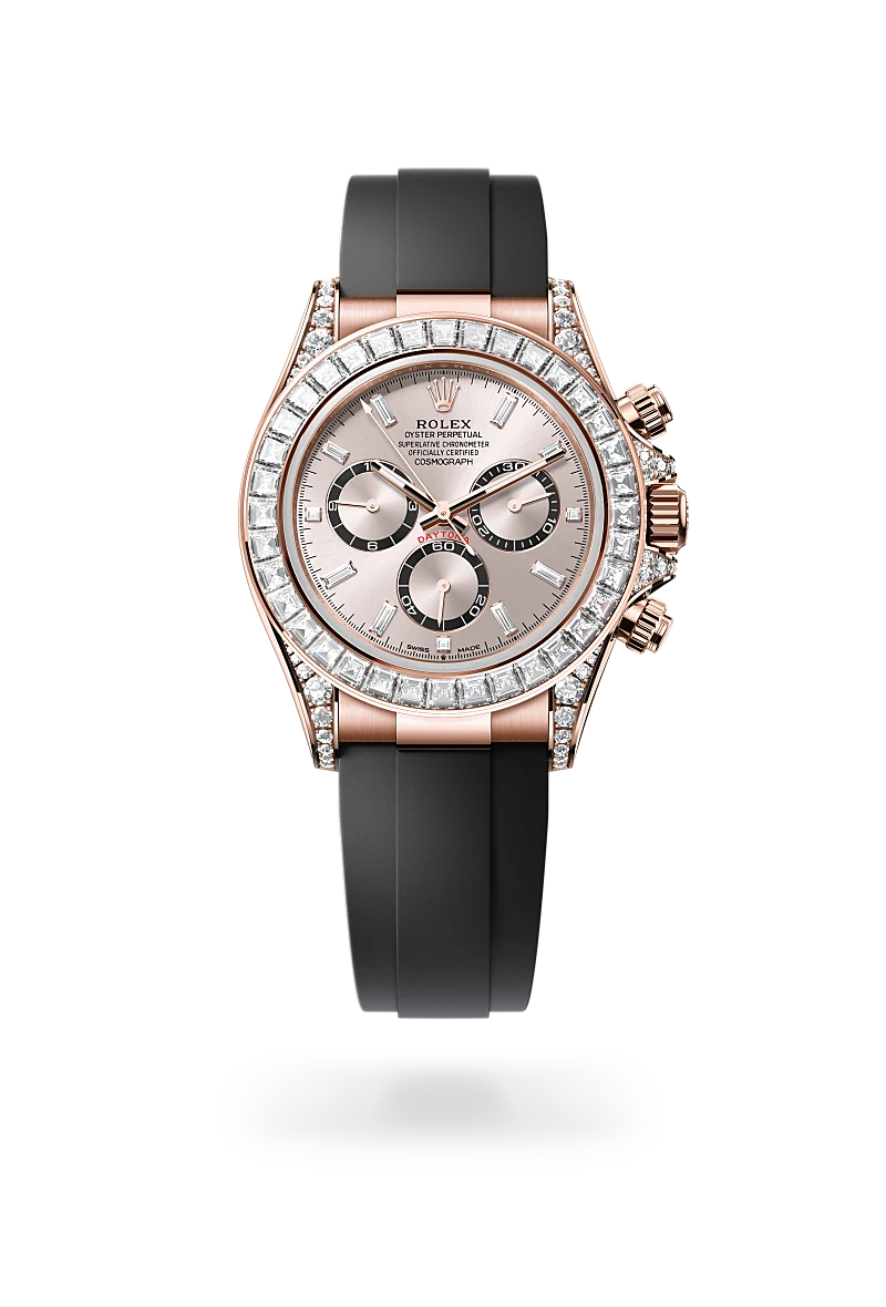 Rolex Cosmograph Daytona de Oro Everose de 18 quilates con asas engastadas de diamantes, M126535TBR-0002 - EMWA