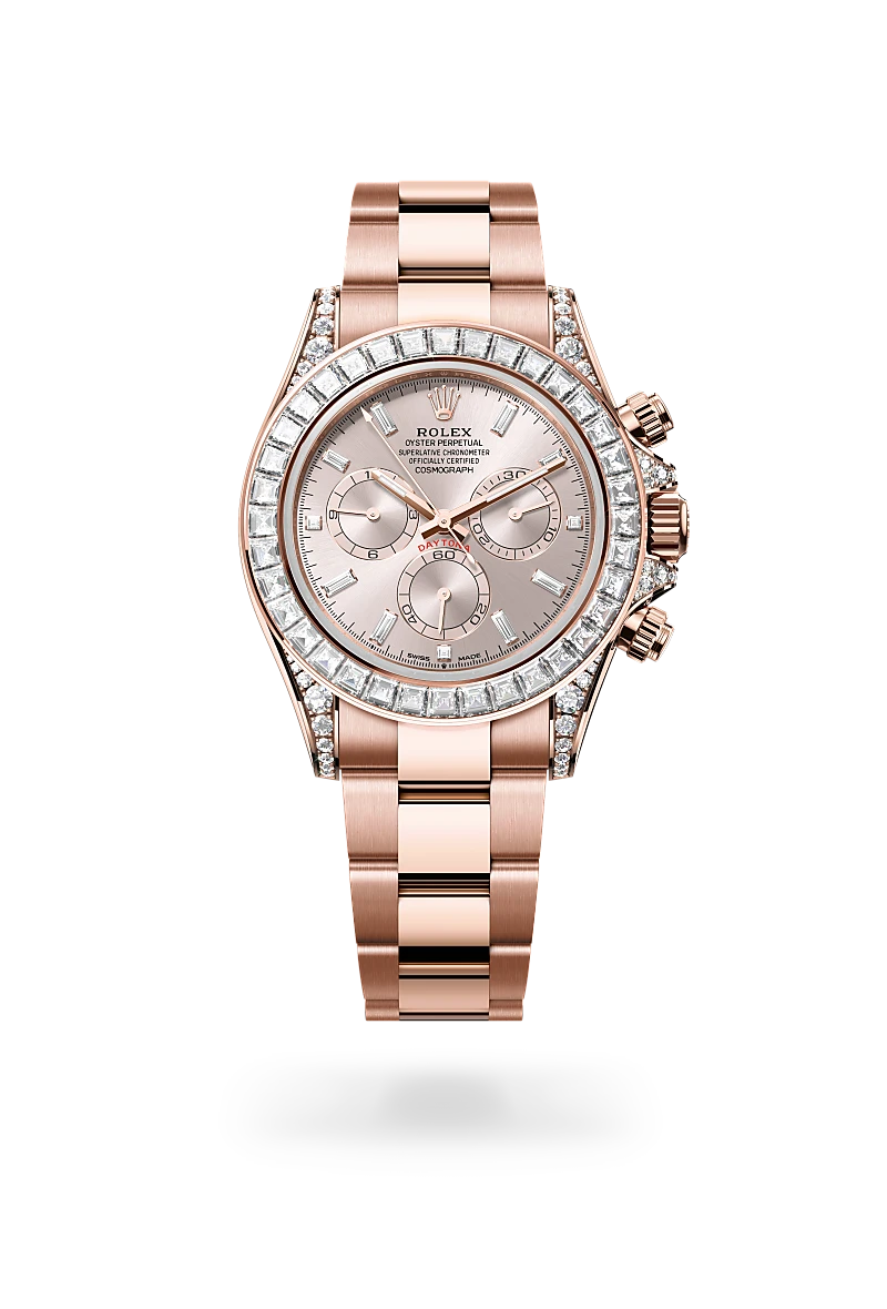 Rolex Cosmograph Daytona de Oro Everose de 18 quilates con asas engastadas de diamantes, M126595TBR-0001 - EMWA