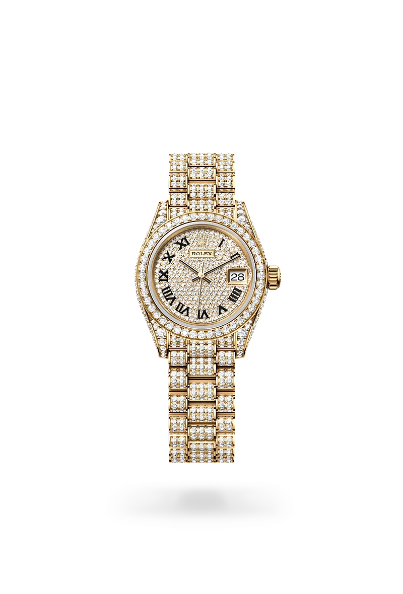 Rolex Lady-Datejust de oro amarillo de 18 quilates con flancos de la carrura y asas engastados de diamantes, M279458RBR-0001 - EMWA