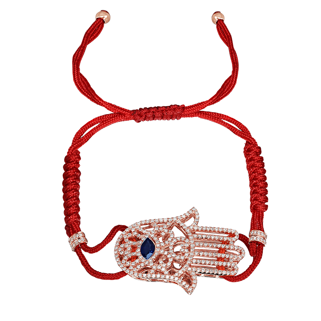 Jacob & Co. Hamsa Bracelet Full Pavé Cordón Rojo, Oro Rosa Ref. 92356037