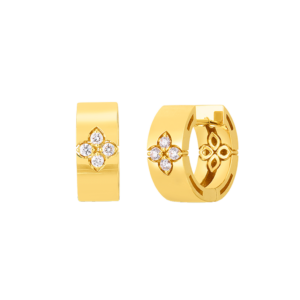 Roberto Coin, Arracadas pequeñas Love In Verona de Oro Amarillo de 18k con diamantes. Ref. 8882968AYERX