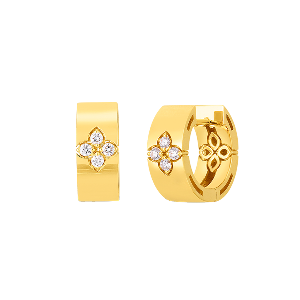 Roberto Coin, Arracadas pequeñas Love In Verona de Oro Amarillo de 18k con diamantes. Ref. 8882968AYERX