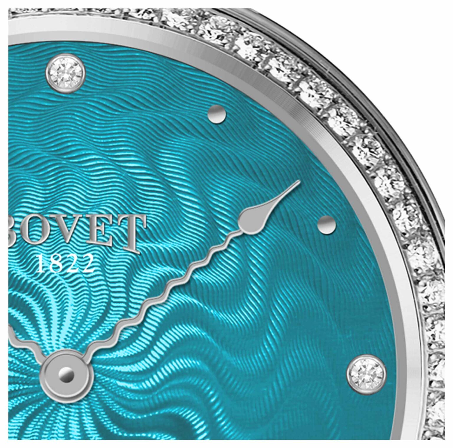 Reloj Miss Audrey Turquoise Steel de Bovet en EMWA. Caja de acero inoxidable engastado con diamantes. Ref: AS36061-SD12