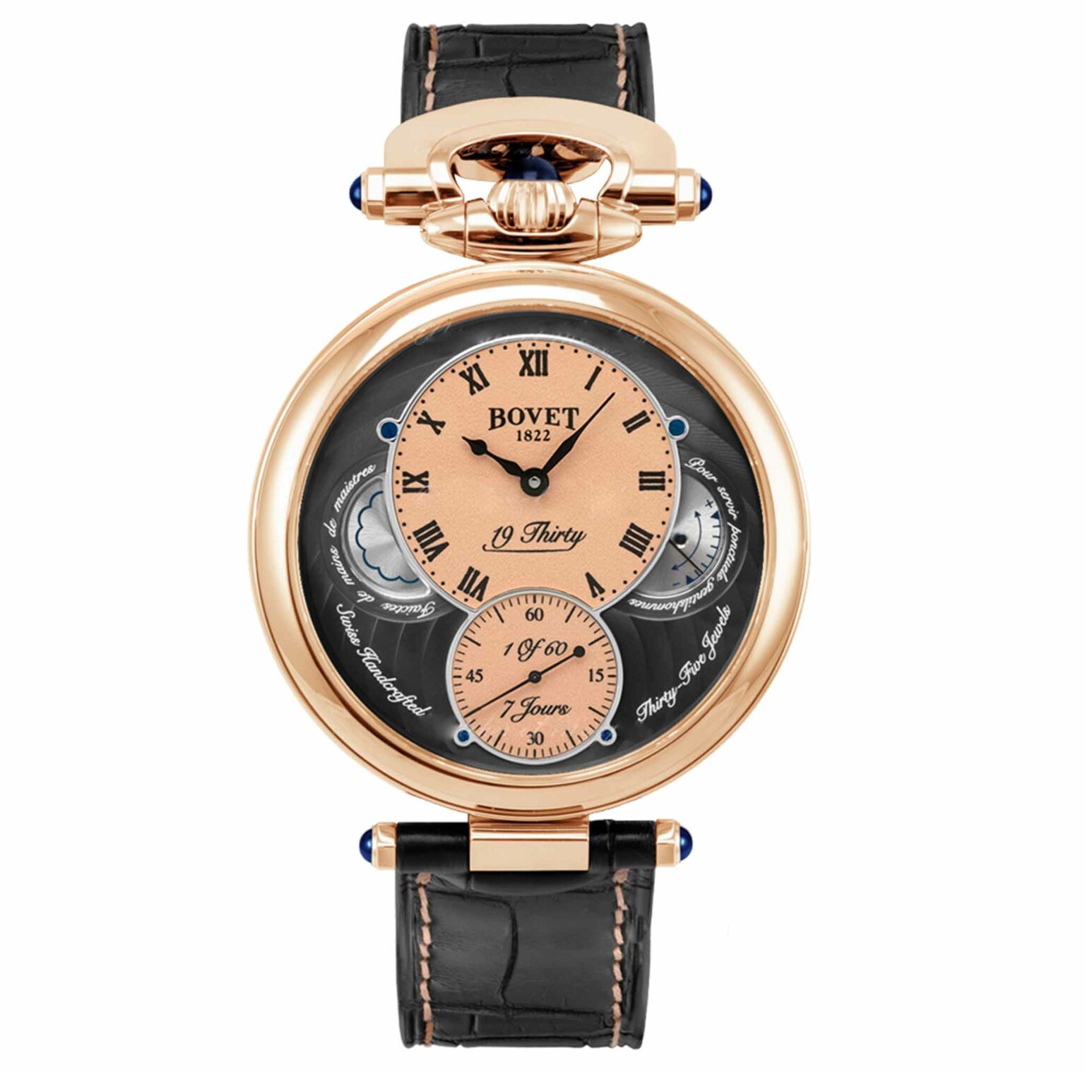 Descubra el reloj 19 THIRTY SALMON PINK LACQUERED RED GOLDde Bovet en EMWA. ORO ROJO, MANUAL, 42 MM. Ref: NTR0088-BFL