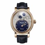 Descubra el reloj Dimier Récital 23 Blue Red Gold de Bovet en EMWA. Caja de oro rojo, Engastado con 72 diamantes redondos, Movimiento Automático, 43 MM. Ref: R230021-SD1