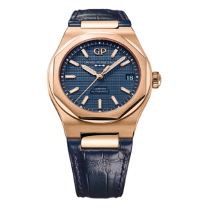 Reloj Girard-Perregaux Laureato Gold 42 mm en EMWA, caja de Oro Rosa y correa en piel de aligátor azul. Ref: 81010-52-436-BB4A