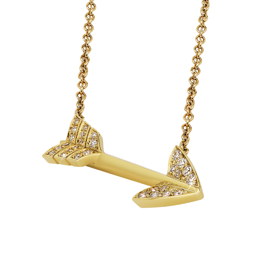 Colgante Super Arrow de Diamante de Jacob & Co. Hecho a mano en oro amarillo de 18 quilates y engastado con 28 diamantes redondos de corte brillante de alta calidad. Ref: 92458311