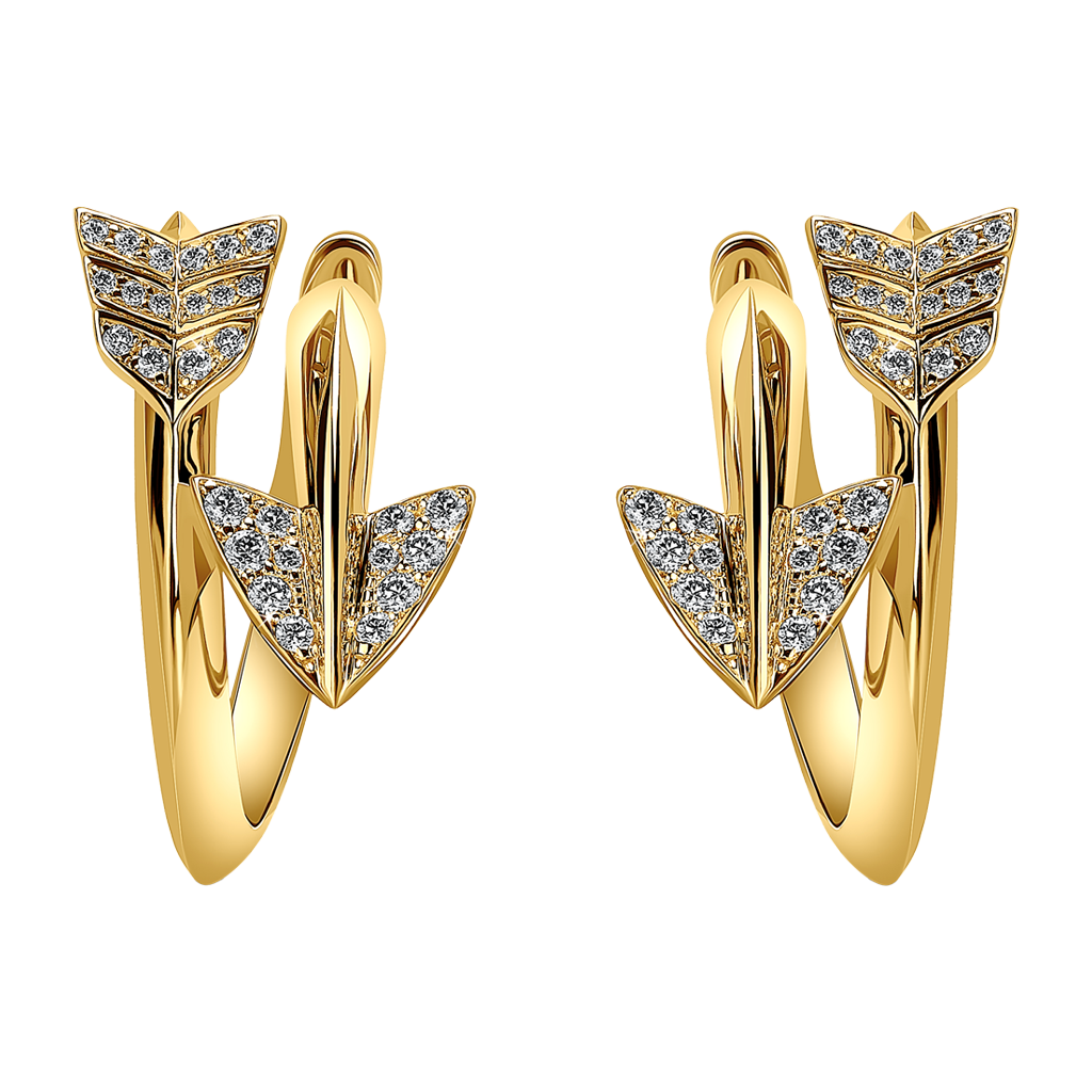 Aretes Super Arrow de Diamante de Jacob & Co. Hechos a mano en oro amarillo de 18 quilates y engastados con 56 diamantes redondos de corte brillante de alta calidad. Ref: 92458307