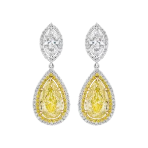 Set Aretes y Anillo con diamantes EMWA Joyas. Diamantes fancy yellow corte pera y brillante y diamantes blancos corte oval y brillante Ref: 177775/204095