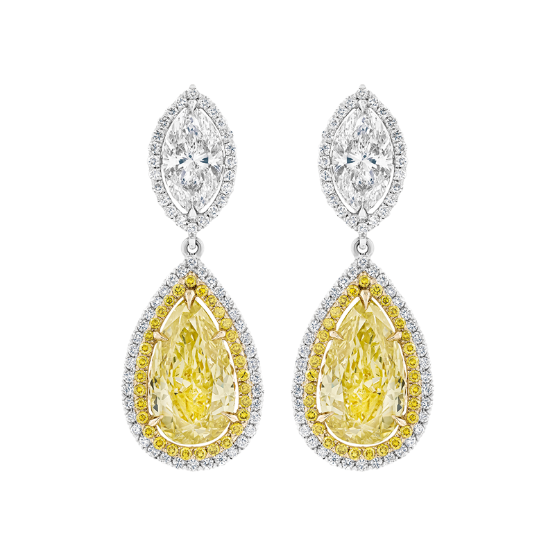 Set Aretes y Anillo con diamantes EMWA Joyas. Diamantes fancy yellow corte pera y brillante y diamantes blancos corte oval y brillante Ref: 177775/204095