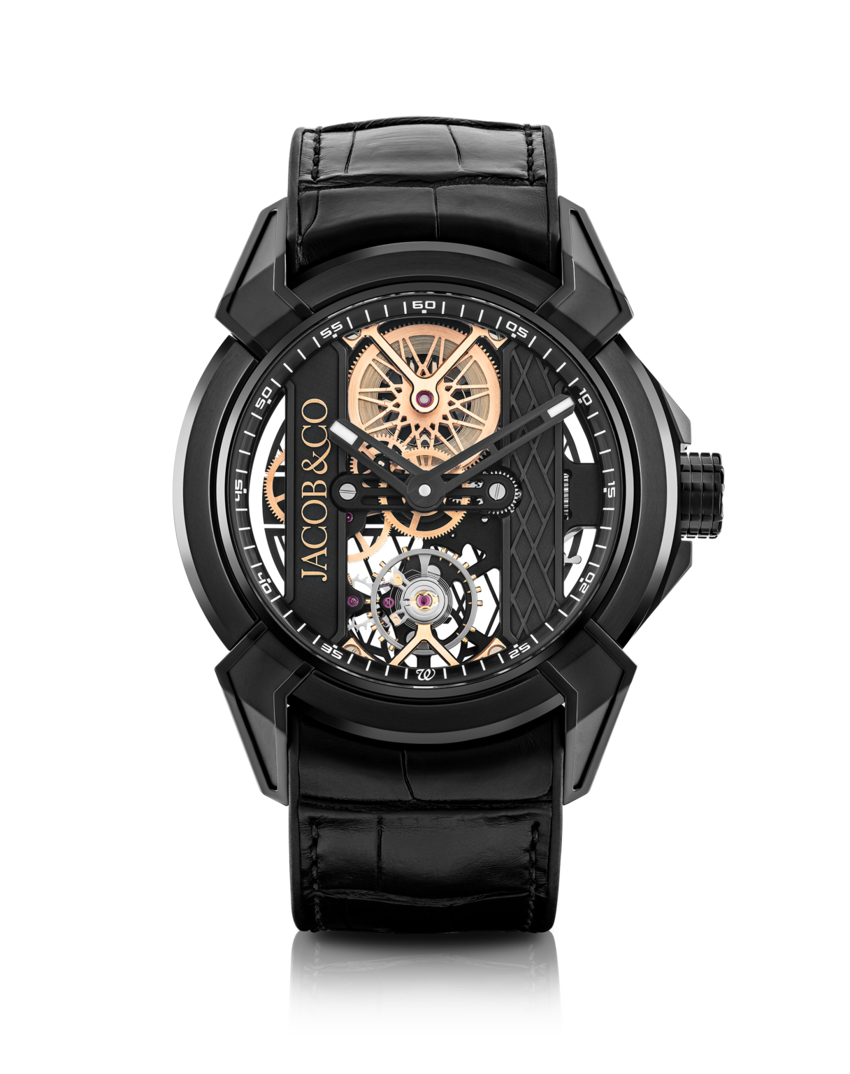 Reloj Jacob & Co. Epic X Skeleton 44MM EMWA Exclusive 75th Anniversary en EMWA. Titanio negro DLC, piel de aligator. Ref: EX110.21.AU.AA.ABARA