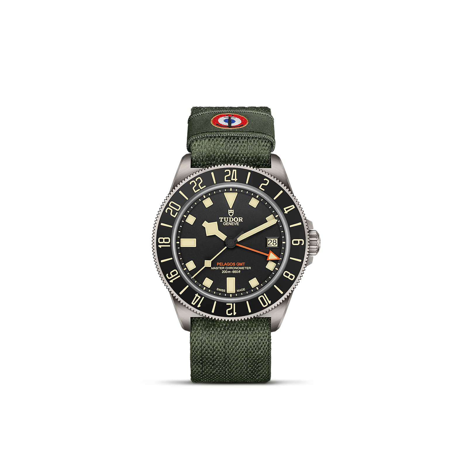 Reloj Tudor Pelagos FXD GMT, Caja de titanio de 42 mm, Correa de tejido verde. Ref: M2542G247NU-0002