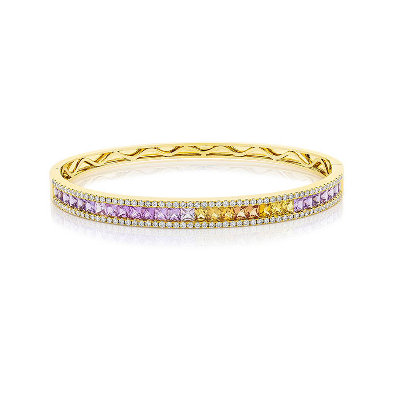 Brazalete con zafiros y diamantes EMWA Joyas. Diamante corte brillante. Zafiros corte princess Ref: XBM7614R02MHY